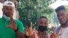 Los tres activistas del Movimiento 18 detenidos en Alamar. (Facebook/Angel Moya)